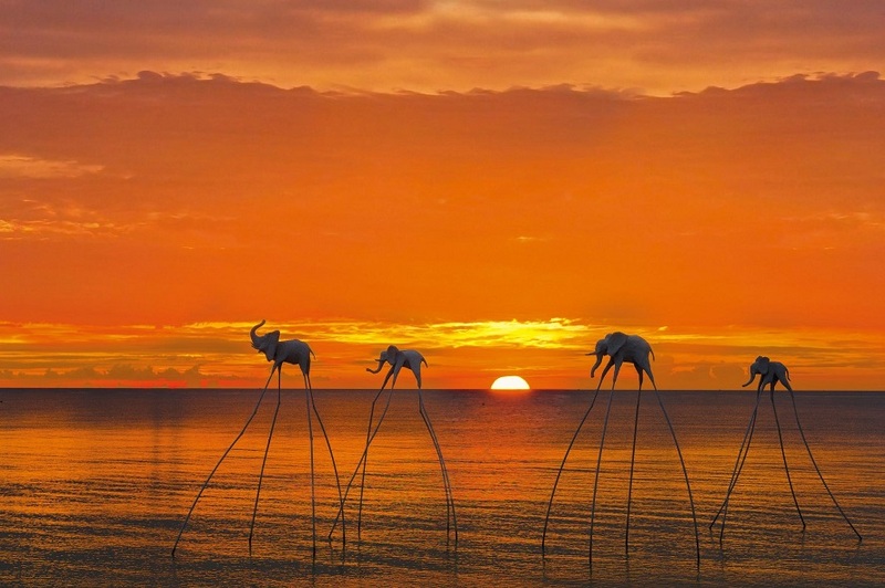 富國島的夕陽以燦爛的橙金色鋪滿寧靜海面，美得令人陶醉。