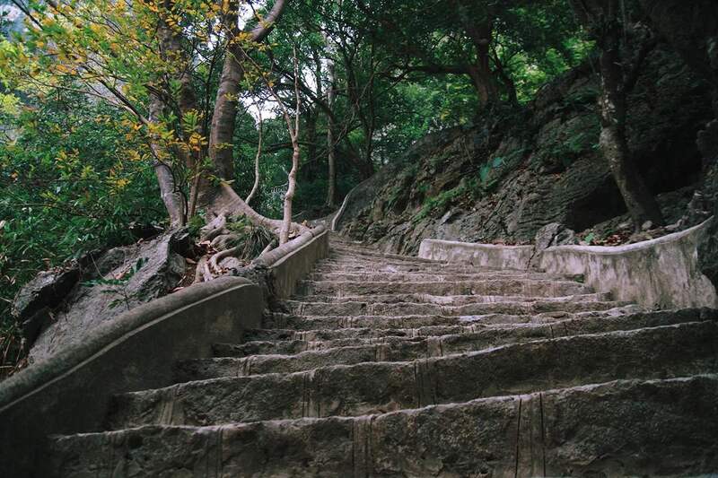 通往暗仙洞的小路兩旁林木參天，更突顯其莊嚴與神秘氣息。